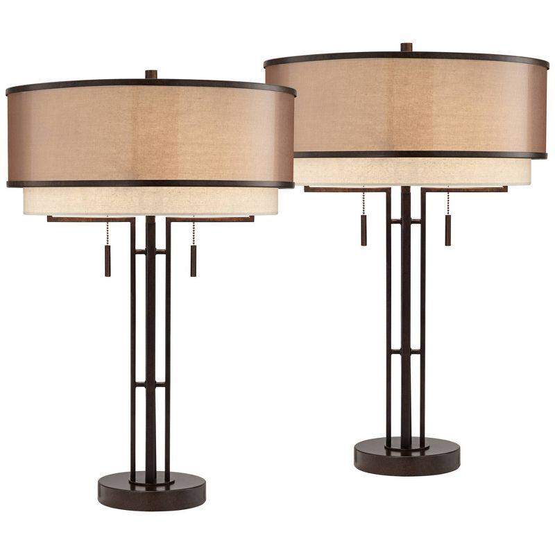 Andes 27.5" Bronze Double Shade Industrial Table Lamps Set of 2