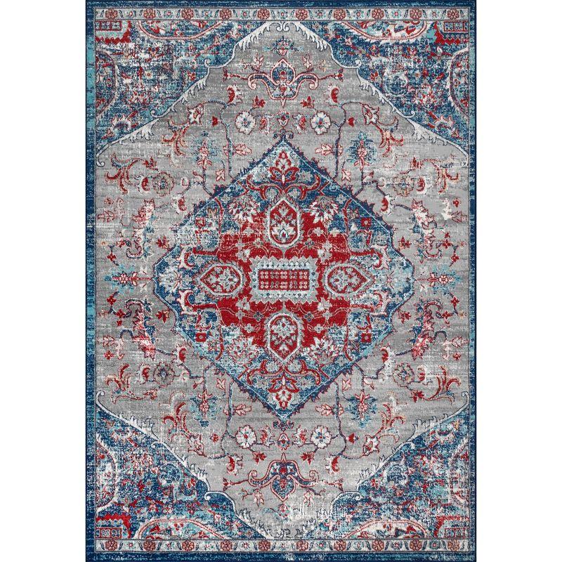 3'x5' Modern Persian Vintage Medallion Area Rug, Red/Navy - JONATHAN Y