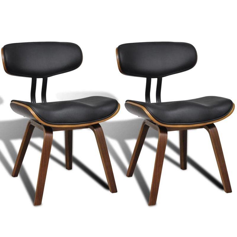 Black Faux Leather and Bent Wood Dining Chairs, Set of 2