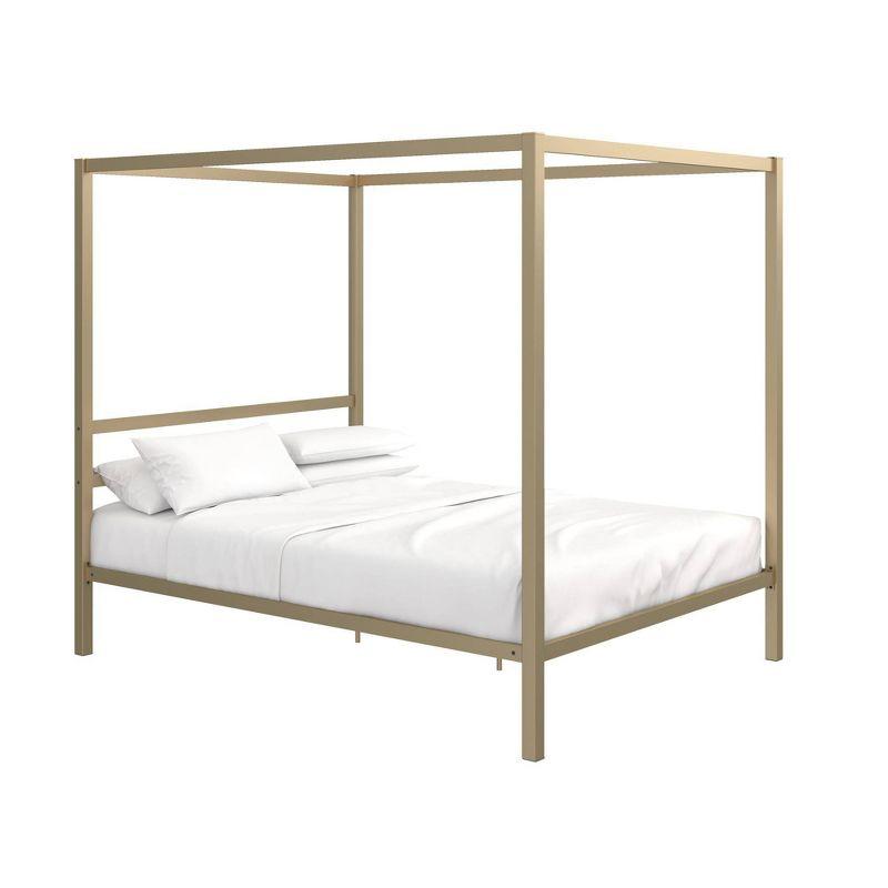 Gold Queen Metal Canopy Platform Bed with Headboard