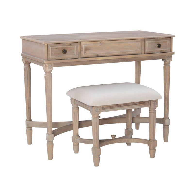 Cyndi Gray Wash Traditional Flip Top Vanity Set with Brass Accents