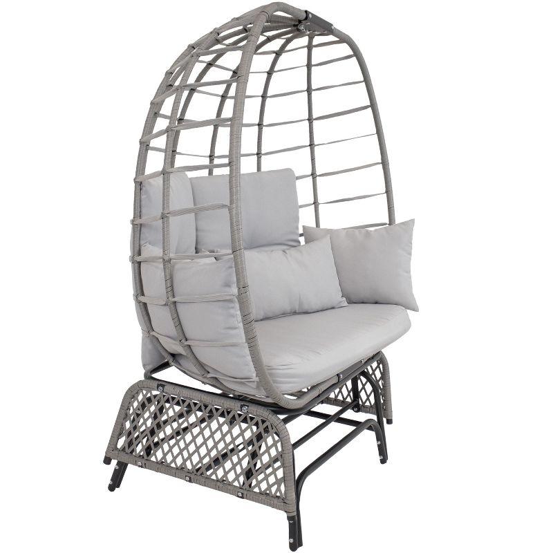 Sunnydaze Outdoor Polyrattan Double Egg Chair Glider with Cushions and Pillows - Gray