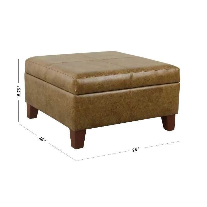 Distressed Brown Faux Leather Large Square Storage Ottoman