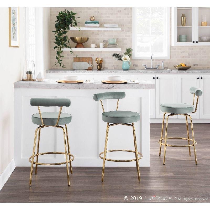 LumiSource Set of 2 Rhonda Glam Counter Height Barstools Sage Green Velvet: Upholstered Swivel, Metal Legs, Spot Clean