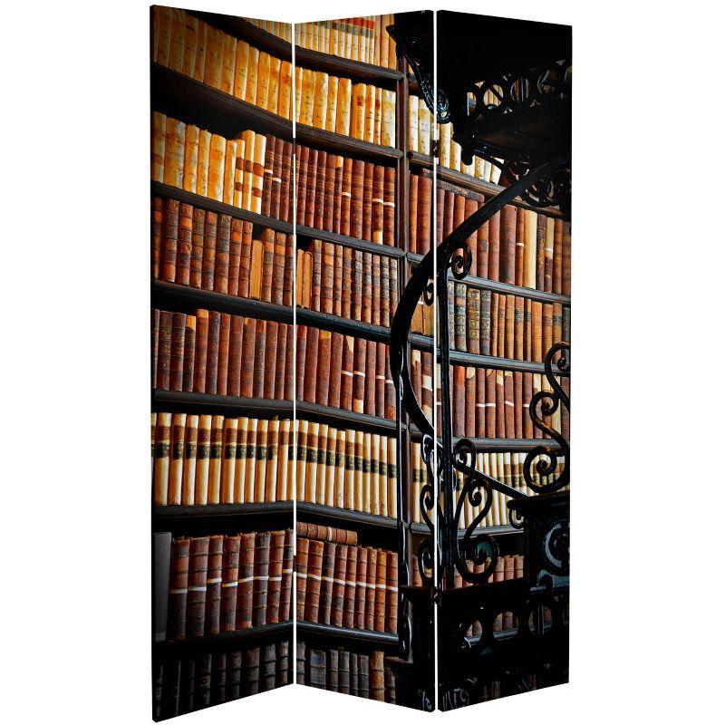 Elegant 6ft Warm Toned Library Canvas 3-Panel Folding Room Divider