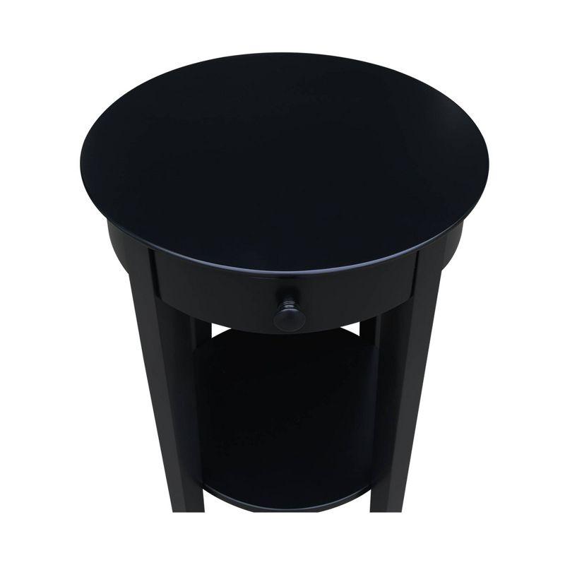 International Concepts Phillips Accent Table with Drawer Black: Solid Parawood, Mid-Century Modern, Square Shape