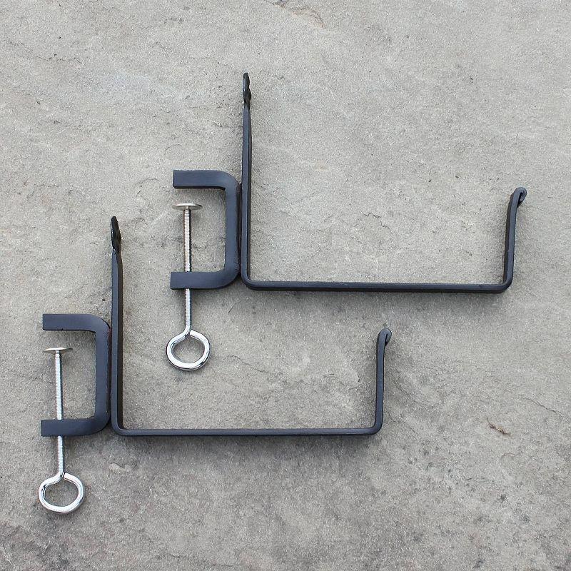 Black Wrought Iron Clamp-On Flower Box Brackets