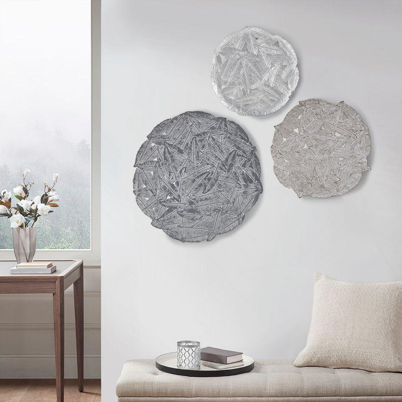 Dakota Fields Textured Feather 3-Piece Metal Disc Wall Decor Set