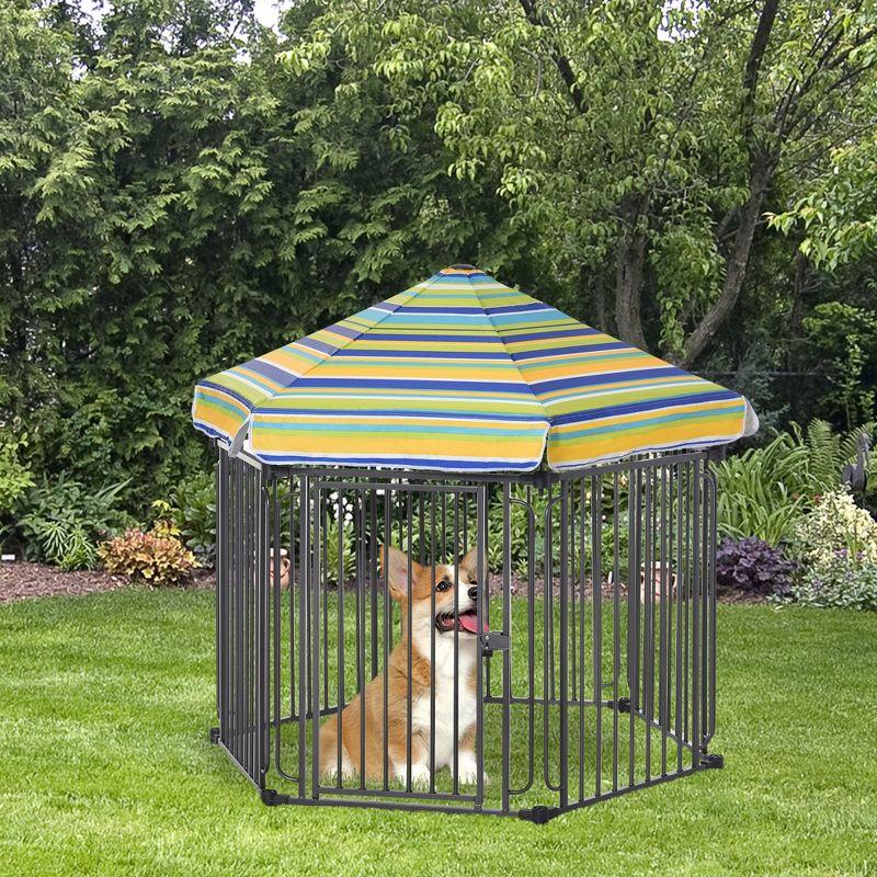 PawHut Heavy-Duty Outdoor Pet Cage Kennel with Weather-Resistant Polyester Roof, Locking Door, & Metal Frame