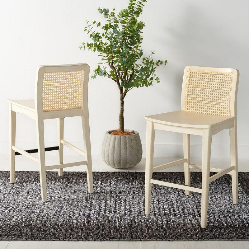 Coastal Charm White and Natural Rubberwood Barstool Set