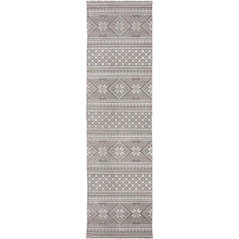 Grey and Ivory Floral Cotton Flat Woven Runner Rug