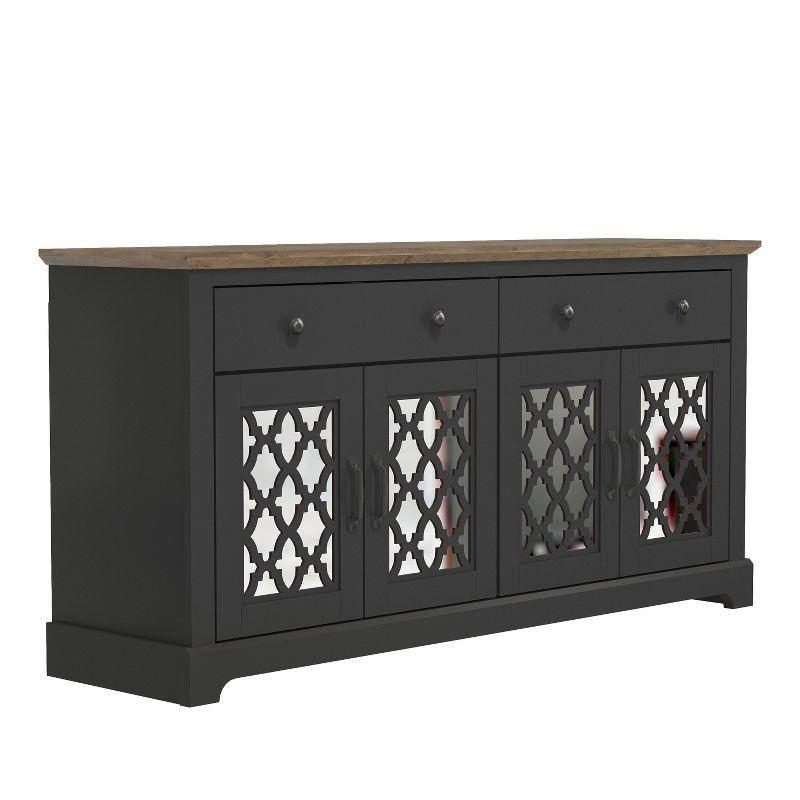 Galano Heron Wood 59.1in. 4 Door Wide Sideboard with Adjustable Shelves and Drawers in Ivory with Knotty Oak, Black with Knotty Oak