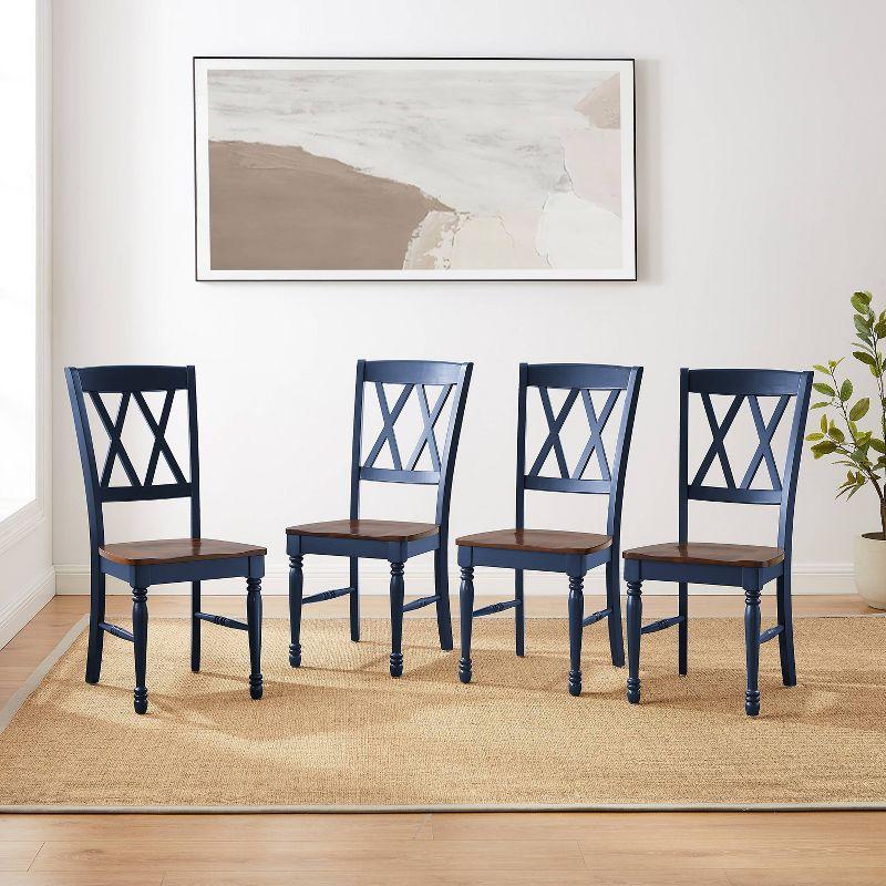 Navy Cross Back High Wood Side Chairs, Set of 4