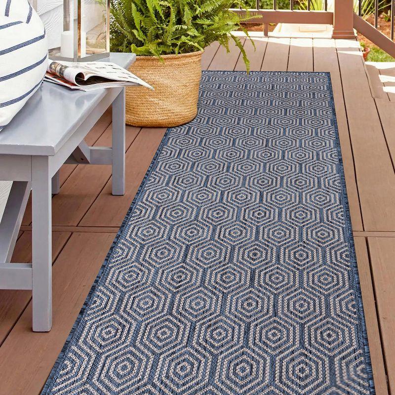 World Rug Gallery Modern Geometric Textured Flat Weave Indoor/Outdoor Area Rug - BLUE 2'x7'