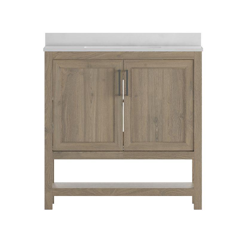 Emma and Oliver Bathroom Vanity, Single Sink Cabinet with 2 Soft Close Doors and Open Shelf, Carrara Marble Finish Countertop