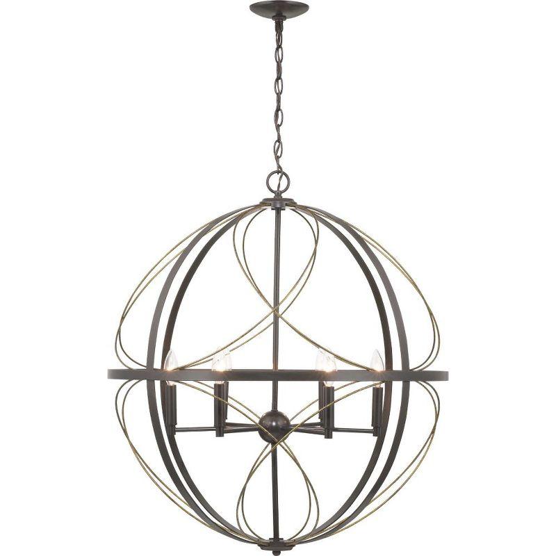 Progress Lighting Brandywine 6-Light Pendant, Antique Bronze, Steel, Farmhouse/Transitional, Hand Gilded Wire Accents