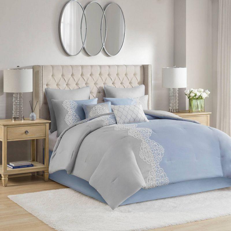 8 Piece Embroidered Microfiber Comforter Set