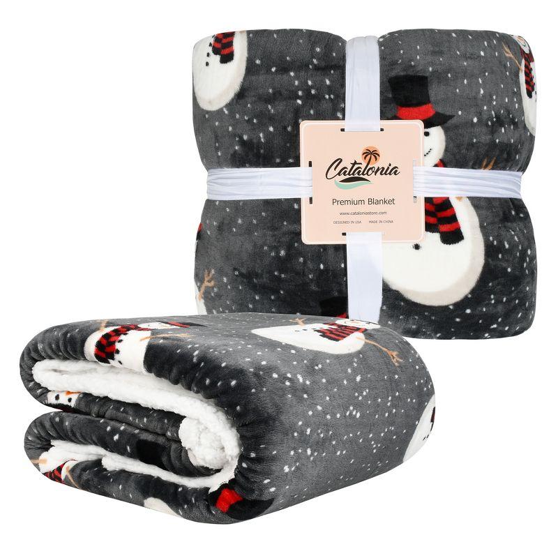 Catalonia Snowman Blanket, Christmas Sherpa Fleece Throw, Blanket For Couch And Bed,Soft,Thick, Fluffy,Warm