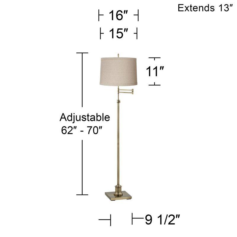 Westbury Adjustable Brass Swing Arm Floor Lamp with Linen Shade