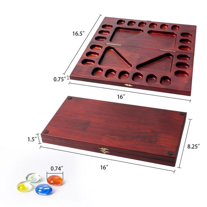 Mahogany Folding 4-Player Mancala Board Game with Multicolor Stones