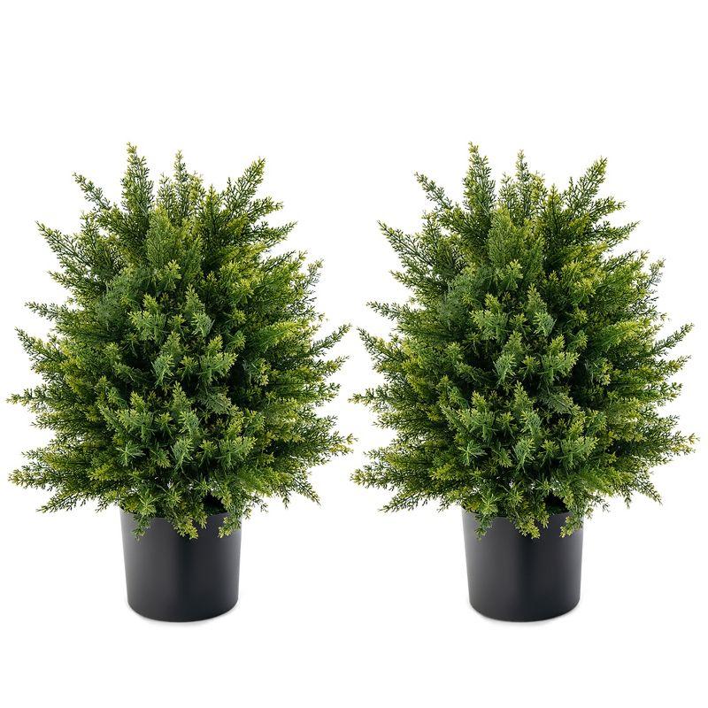 Costway 22'' Artificial Cedar Topiary Ball Tree 2-Pack Faux Shrub Bush Trees for Decor