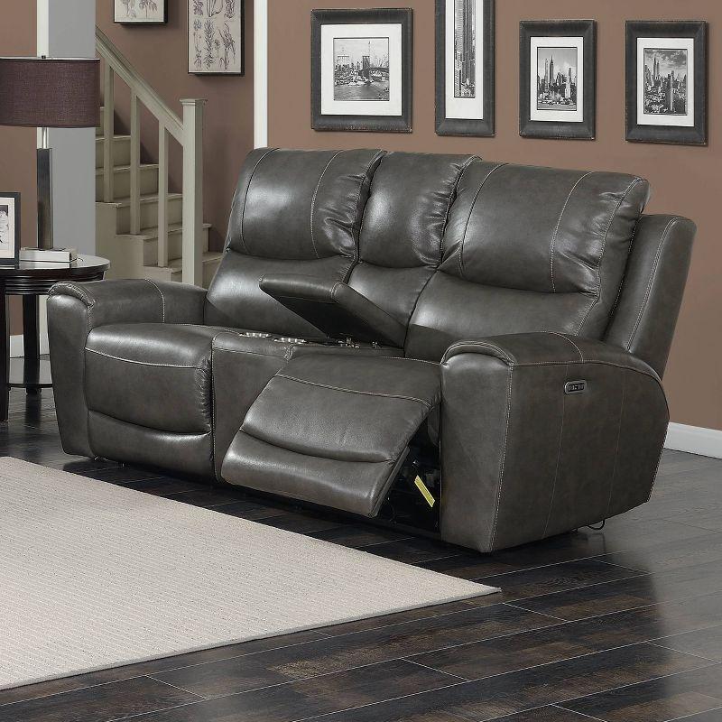 Gray Faux Leather Reclining Loveseat with Storage and Cup Holders