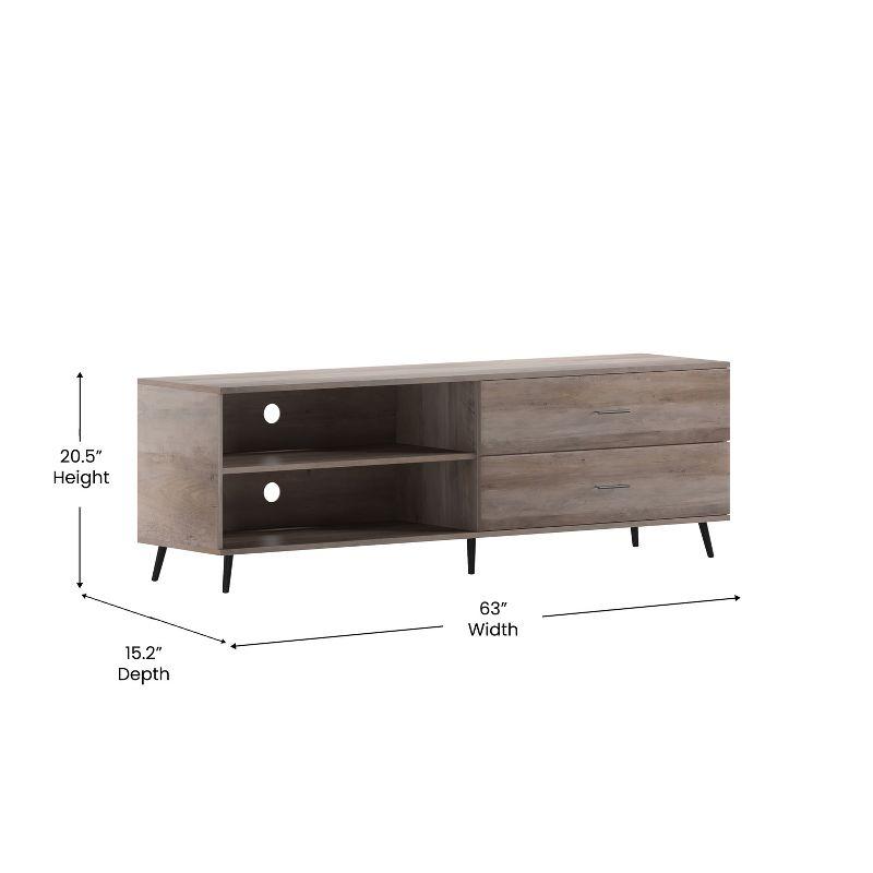Merrick Lane Mid-Century Modern TV Stand for TV's up to 60" with Adjustable Shelf and Two Drawers in Walnut