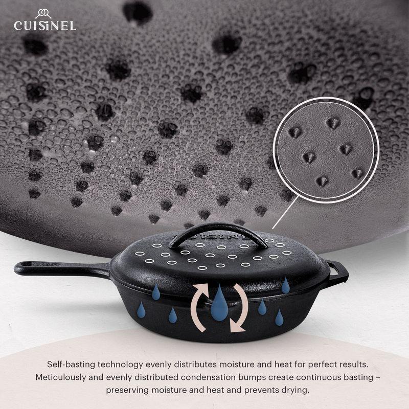 Cuisinel Cast Iron Skillet Set with Lids - 8"+10"+12"-inch Pre-Seasoned Covered Frying Pan Set + Silicone Handle and Lid Holders + Scraper/Cleaner