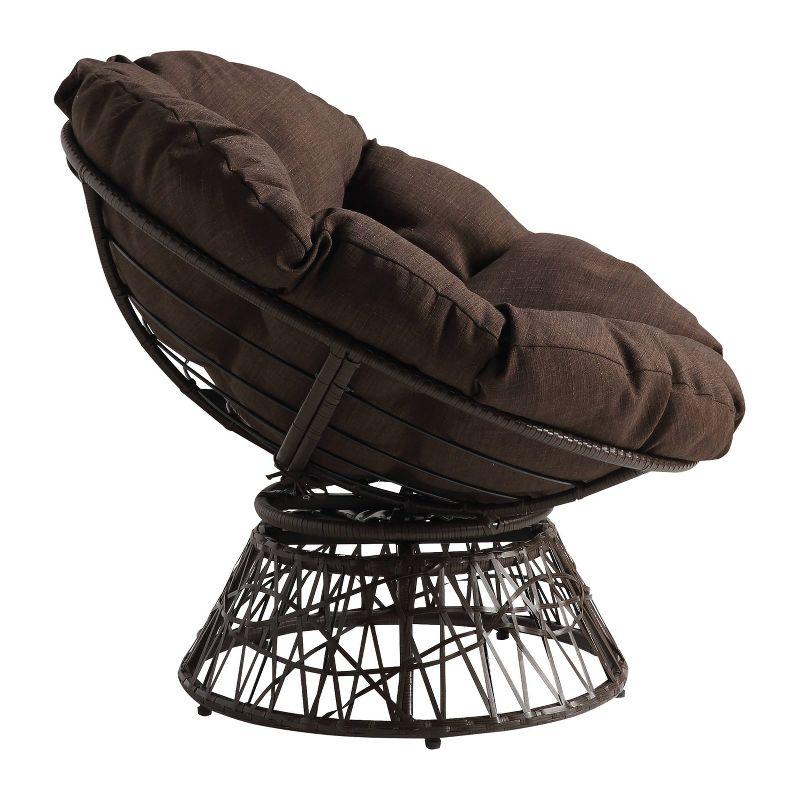 OSP Home Furnishings Papasan Chair Brown: Upholstered, Swivel, Reading & Dorm Saucer Chair with Cushion