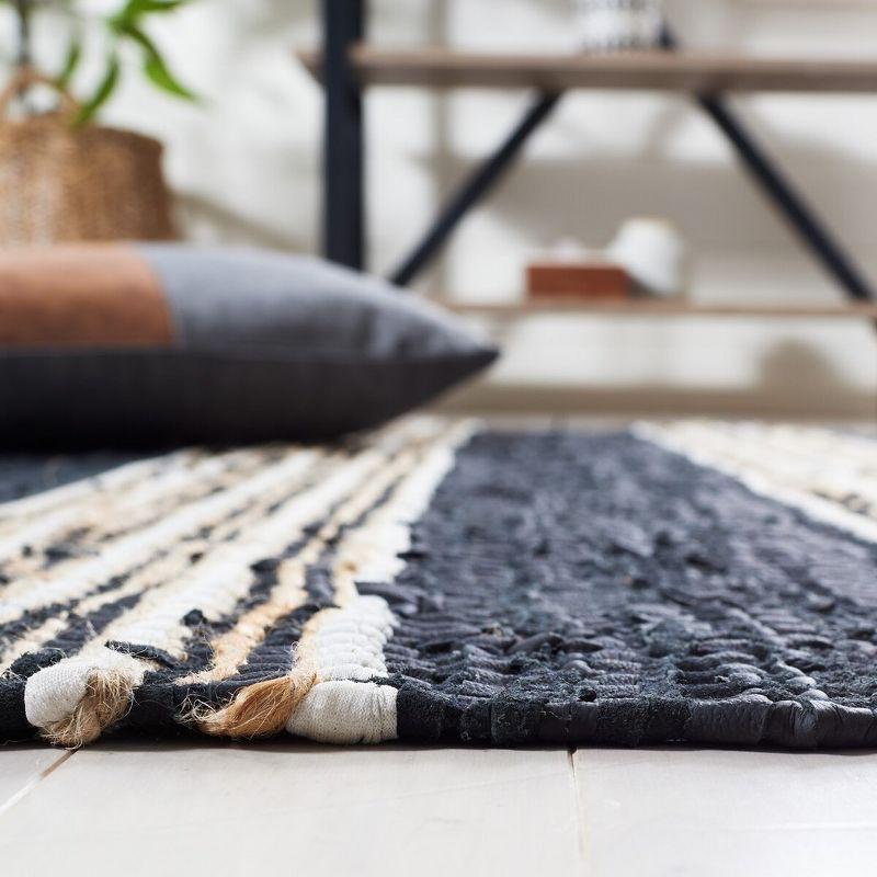 Vintage Leather W/ Fringes VTL601 Hand Woven Indoor Accent Rug - Black/Natural - 2'x3' - Safavieh