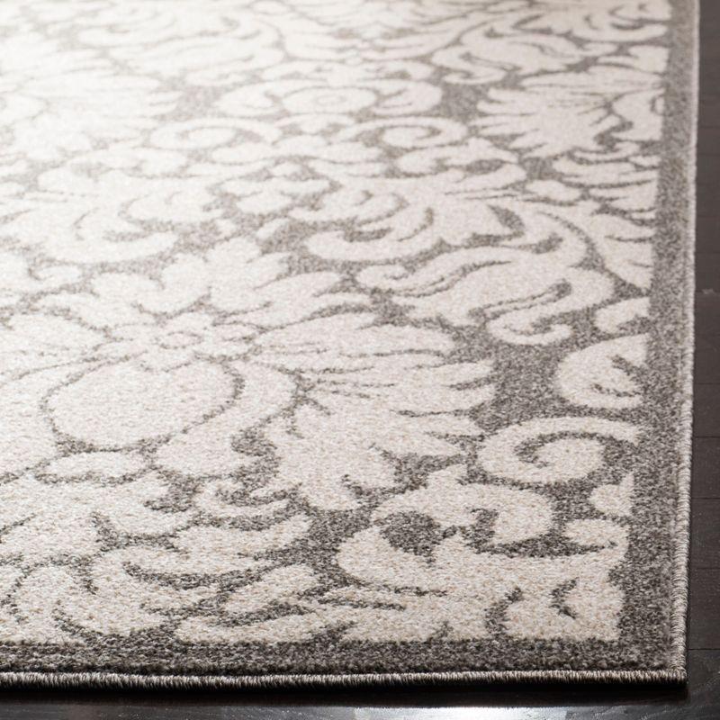 Gray and Cream Damask Square Synthetic Area Rug