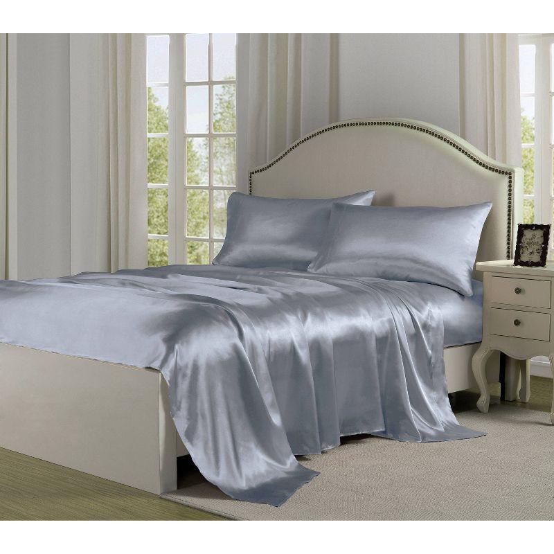 Queen Satin Sheet Set Silver - Belles & Whistles