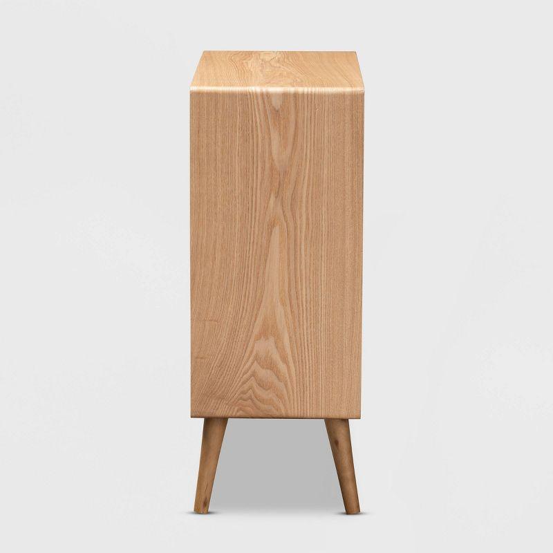 Alina Wood and Rattan 4 Drawer Accent Chest Oak - Baxton Studio: Small Profile, Bohemian Vibe, Ample Storage