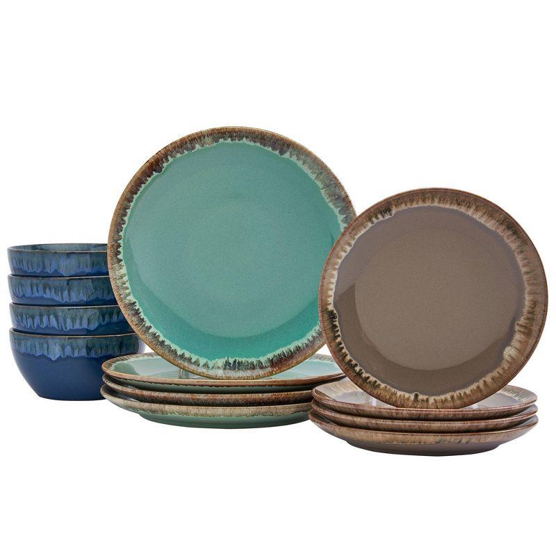 12-Piece Multicolor Ceramic Dinnerware Set with Reactive Glaze