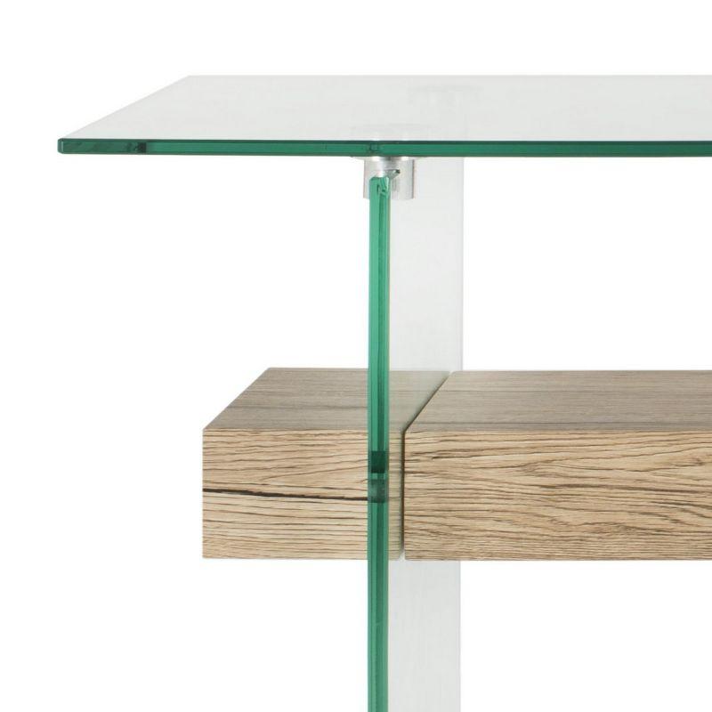 Kayley Rectangular Modern Glass Console Table - Glass/Natural Wood Shelf - Safavieh