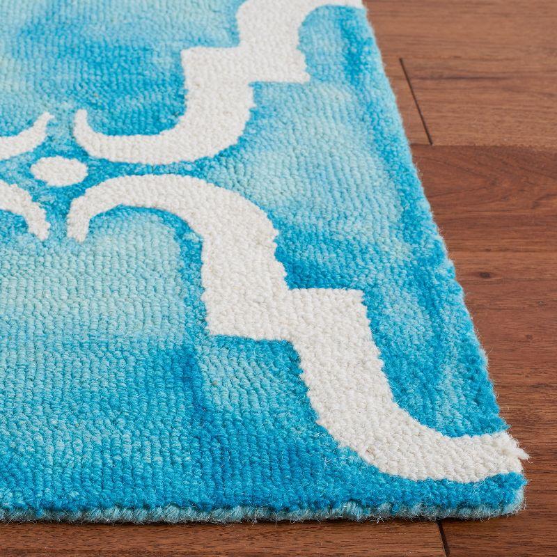 Turquoise and Ivory Handmade Tufted Wool Rectangular Rug - 2' x 3'