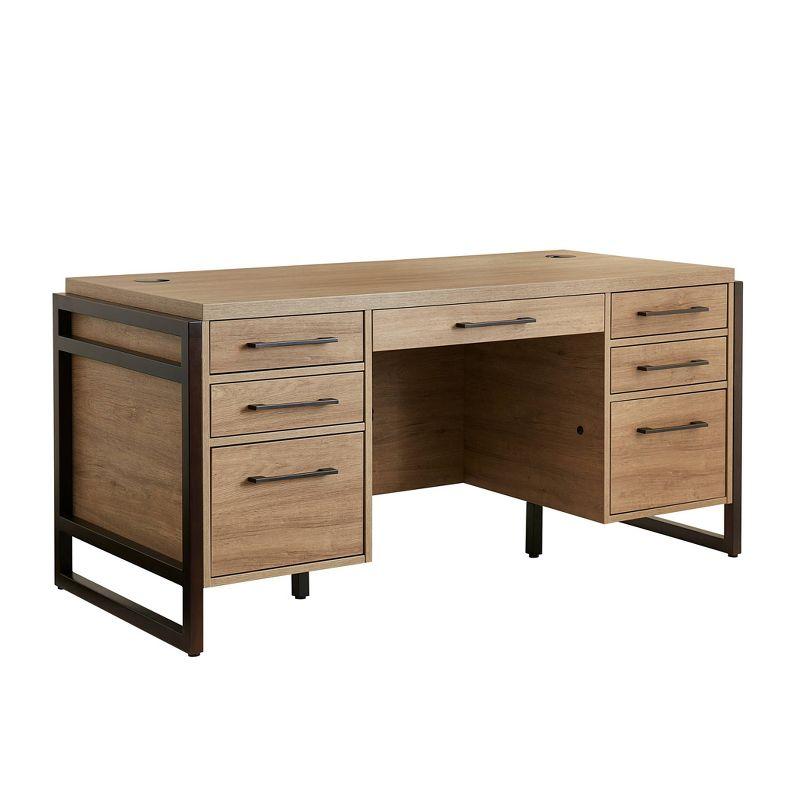 Mason Modern Wood Laminate Double Pedestal Executive Desk Light Brown - Martin Furniture: 66" with All Purpose Drawer