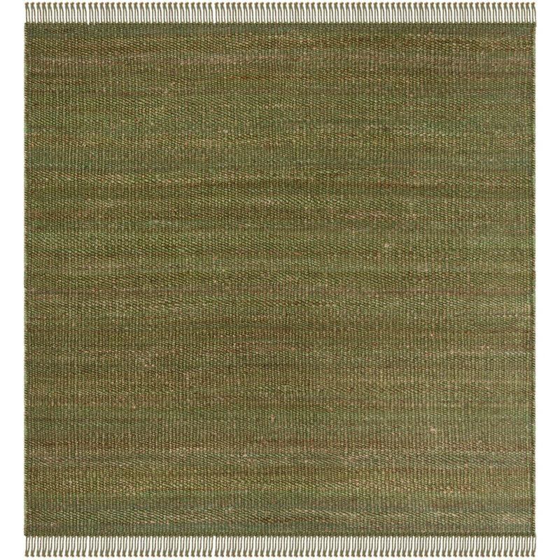 Boho Farmhouse Handwoven Green Jute 8' Square Rug