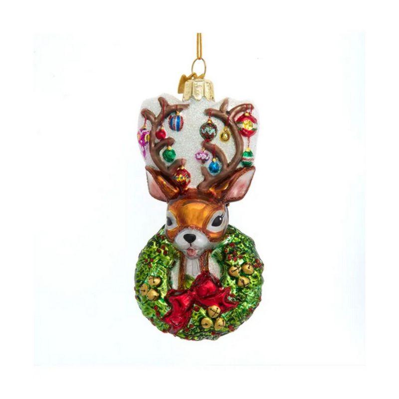 Kurt Adler Kurt Adler Noble Gems Glass Christmas Ornament, Traditional Deer with Wreath