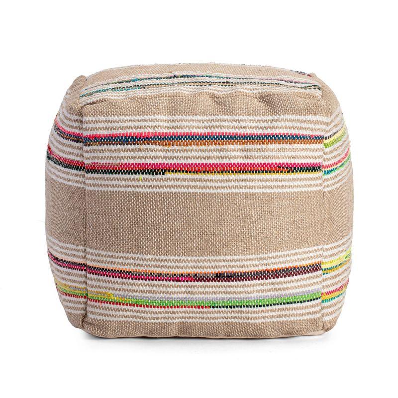 Soulard Handmade Beige & Multicolor Square Pouf Ottoman