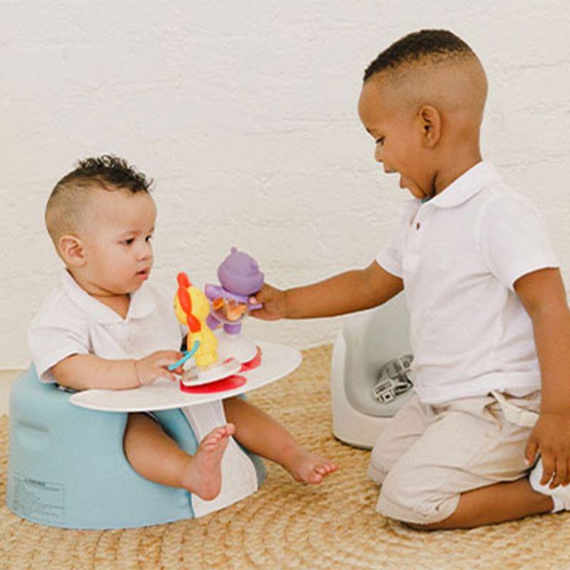 Bumbo Baby Infant Children Toddler Soft Foam Floor Seat with 3-Point Adjustable Harness and Eating and Play Top Tray Attachment, Taupe