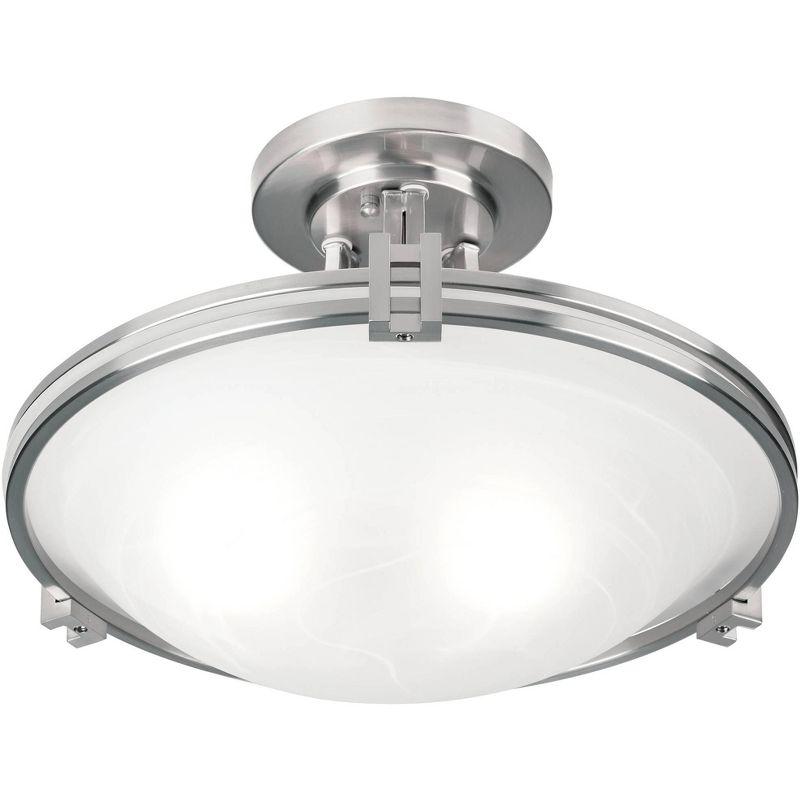 Possini Euro Design Deco Modern Ceiling Light Semi Flush Mount Fixture 16" Wide Brushed Nickel 2-Light White Marbleized Glass Bowl for Bedroom Kitchen