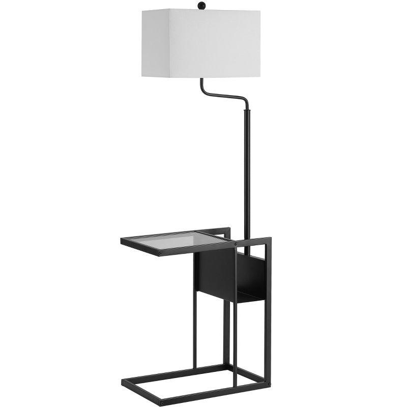 Janson Matte Black Floor Lamp with Shelf and White Shade