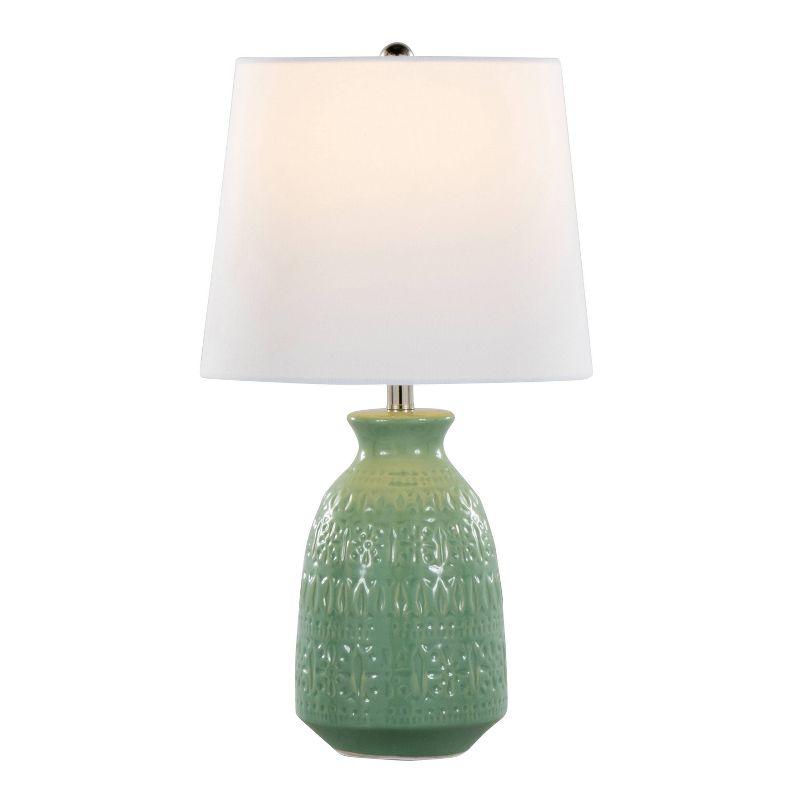 LumiSource Set of 2 Claudia 20" Contemporary Accent Lamps Sage Green Ceramic Polished Nickel and White Linen Shade from Grandview Gallery