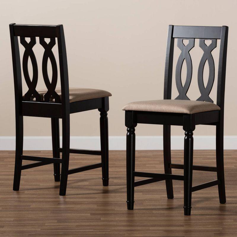 Set of 2 Sand Upholstered Espresso Wood Counter Stools