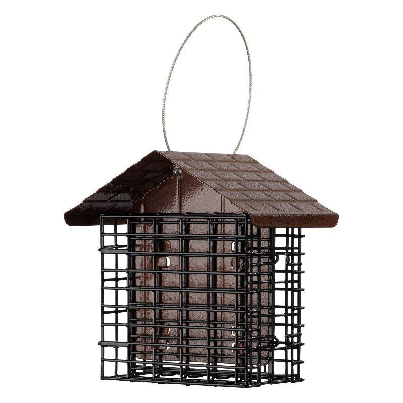 Brown Metal Double Suet Cage Bird Feeder with Roof