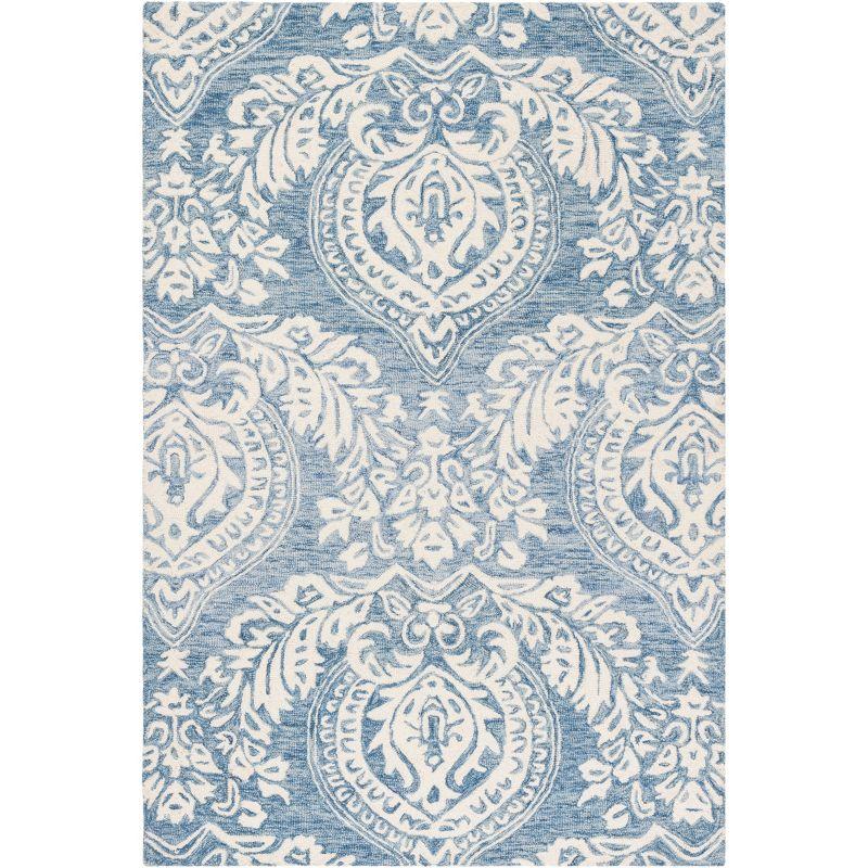 Blue and Ivory Hand-Tufted Wool 4' x 6' Area Rug