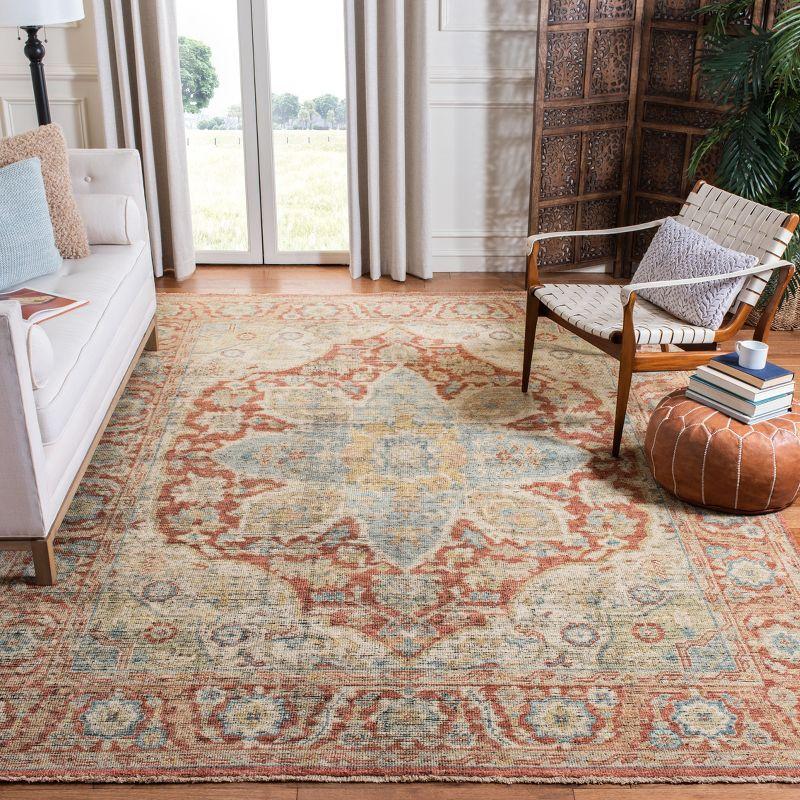 Hand-Knotted Red Geometric Wool Area Rug, 8' x 10'