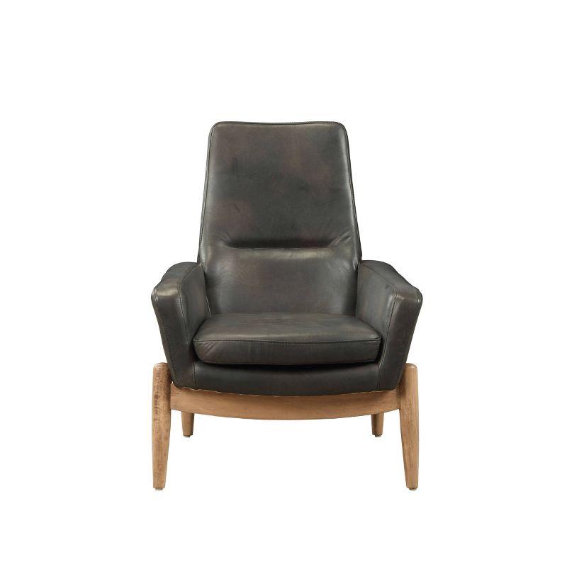 30" Dolphin Accent Chair Black Top Grain Leather - Acme Furniture: No Assembly, Wood Frame, Spot Clean, Attached Cushions