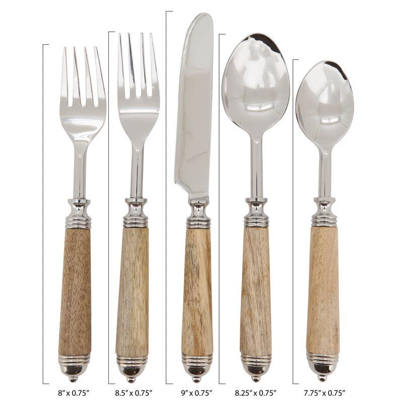 Natural Bark Wood Handle Stainless Steel Flatware Set, 5-Piece